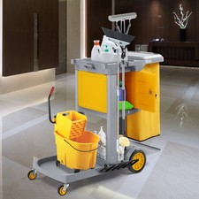 New Cleaning Trolley w/ lock & door Janitorial Storage Cart with Organizer Bin