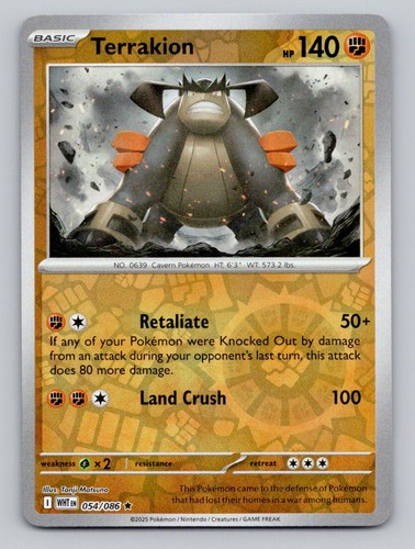 Terrakion 054/086 Rare White Flare Pokemon Reverse Holo Near Mint