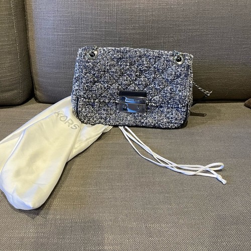Michael Kors Sloan Large Admiral Tweed Shoulder Bag Navy Blue - Picture 6 of 9