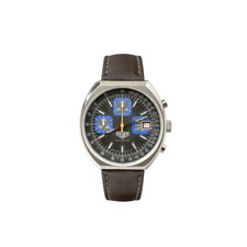 Cronografo Heuer (Svizzera) calibro 12, accenti blu sottoregistro, anni '70
