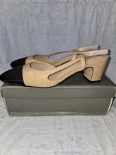 Nude Quilted Slingback Heels Black Cap Toe Block Heel Pumps Womens Size 9.5 NEW