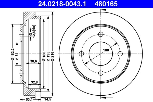 Tambour de frein ATE en fonte renforcée pour axe arrière Nissan 43206-5F012
