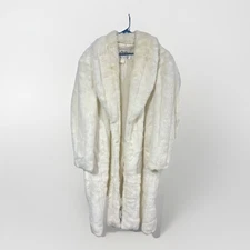 Vintage Christian LaCroix Full Length Faux Fur Cream Jacket Mob Wife 2XL