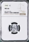 1943 1C  Lincoln Wheat One Cent NGC MS66   8671269-028
