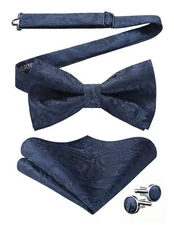 Bow Ties for Men Navy Bow Tie Pretied Bowtie Set Navy Blue Paisley Tuxedo Cla...