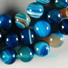 Natural 6mm Blue Stripe Agate Onyx Gemstone Round Loose Beads 15'' Strand