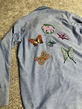 VTG Sears Western Wear Pearl Snap Shirt Butterfly Flower Appliqu  15-15.5