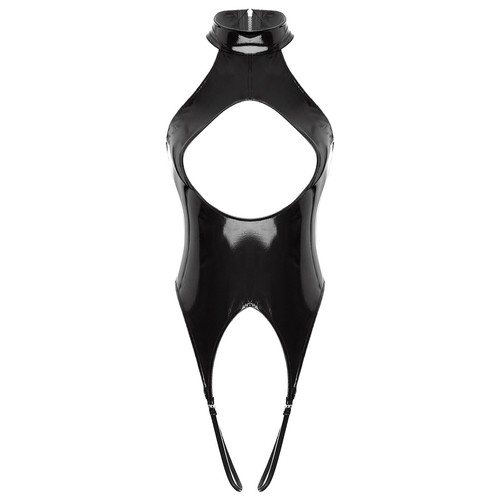 Mujeres Leotardo Charol Prendas para dormir Traje de gato Body PVC Mono Peluche - Imagen 22 de 38