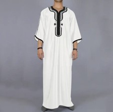 Caftan musulman noir à manches courtes pour hommes, style ethnique arabe