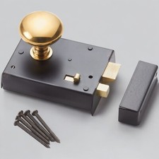 VINTAGE RETRO CLASSIC STYLE BLACK RIM DOOR LOCK AND BRASS RIM KNOB SET HANDLES