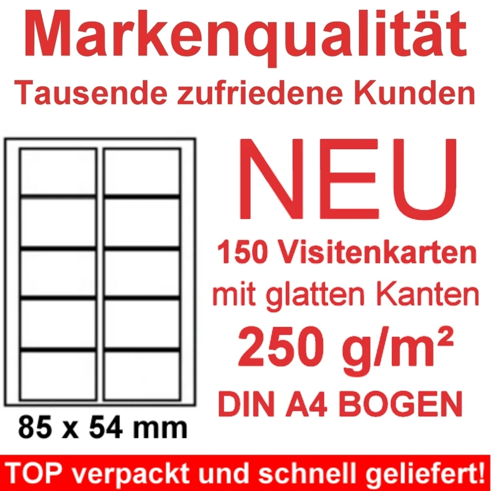 ETIKETTENEXPRESS Visitenkarten 250g/m² Papier 150 gestanzte Karten auf DIN A4 zum selber drucken