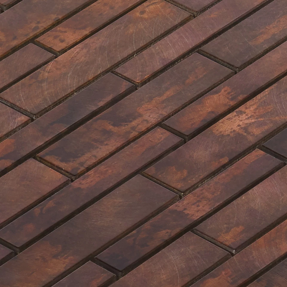 Salpicadero de pared de cocina azulejo lineal de mosaico de metal metálico metálico antiguo color cobre Foto 3 de 4