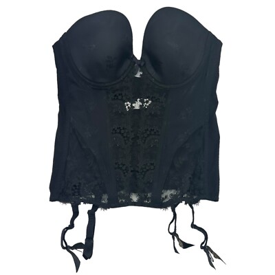 Simone Perele Wish Floral Lace Black Bustier Bra Size 34C Corset Lingerie Top
