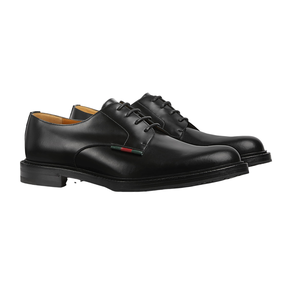 GUCCI Men's Black Leather With Web Derby Shoes New & Authentic | eBay