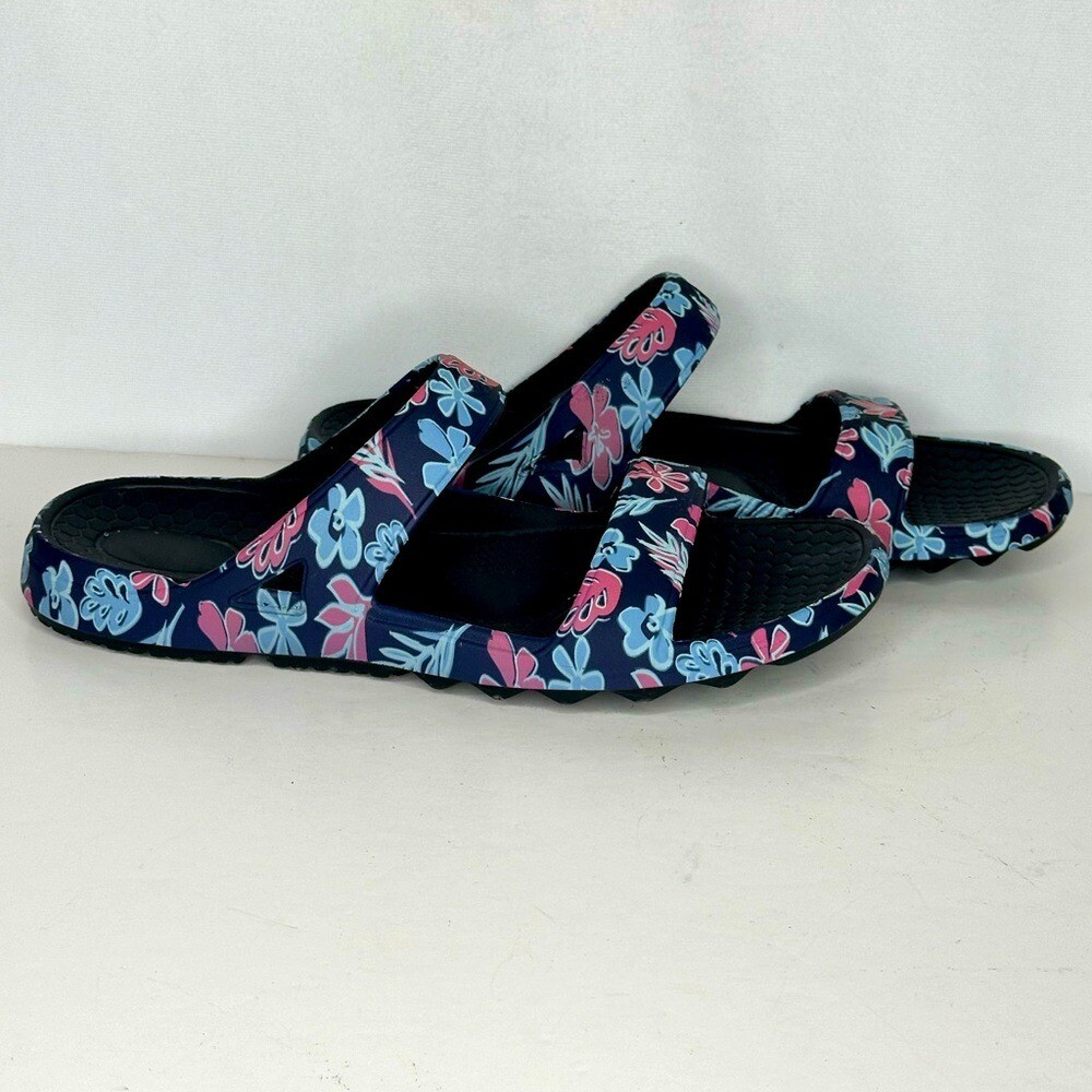Spenco Kholo Slides Blue Tropical Floral Orthotic Shoe Slip On  Beachy Sz 12