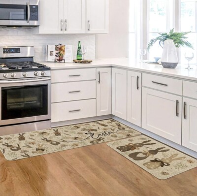 S/2 Carrot Bunny Rabbits Happy Easter Kitchen Mats Rug Spring Home Decor Love