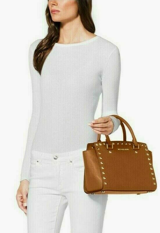 MICHAEL KORS Selma Studded Medium Satchel Luggage Gold *Non Outlet*