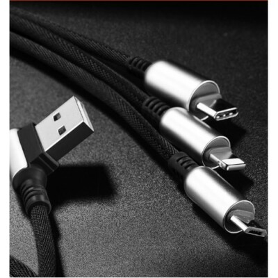 3-in-1 charging Cable cord for Apple Micro-USB for Samsung iPhone black 5 ft