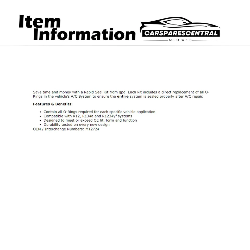 Kit de juntas tóricas y sistema de aire acondicionado para Lincoln MKX 3,5 L 2007-2009 Foto 3 de 3