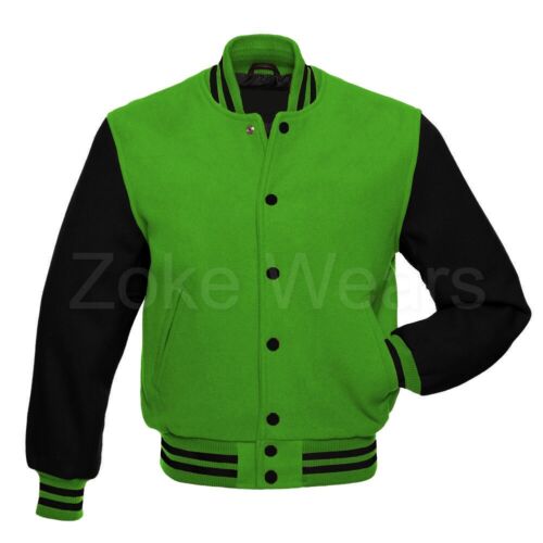 Mens Varsity All Wool Baseball Letterman Bomber Style Black Sleeves Retro Jacket - Picture 4 of 18