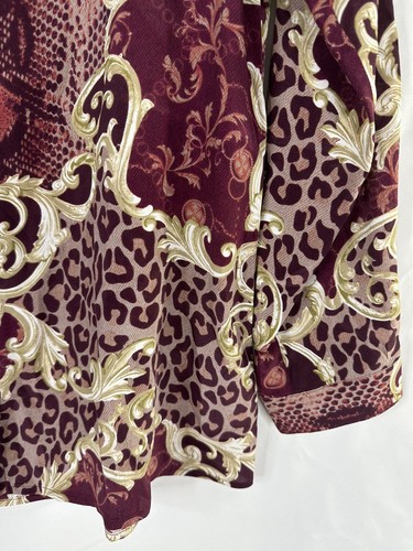 DG2 Diane Gilman Top Women Size M Red Gold Long Sleeve Button Up Silk Blend - Picture 5 of 14