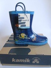 NEW Kamik Waterproof Rain Boots Youth Size 3 Kids Octopus Dark Blue Boot Handles
