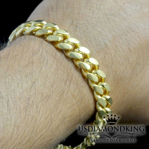 Mens Yellow Gold Finished Sterling Silver Miami Cuban Heavy Bracelet 10mm 59 gms - Picture 6 of 7