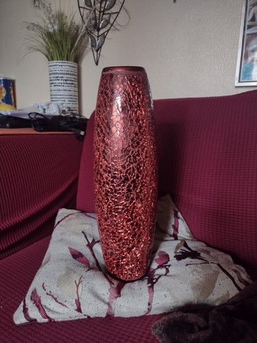 Blumenvase rot Crackle Fliesenoptik Keramik 39 cm