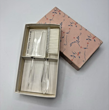 Vintage 1950s DuPont Baby Brush Comb Set Clear Acrylic Lucite W/ Original Box