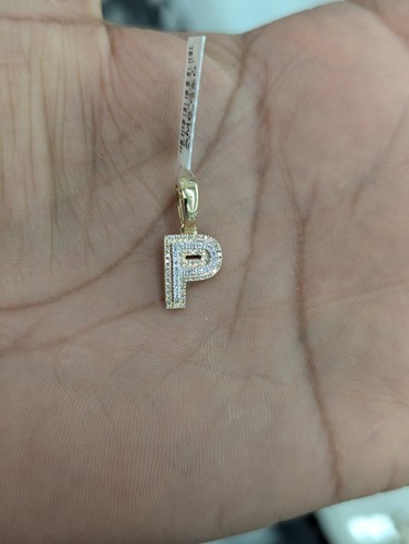 Real Natural Diamond 10kt Yellow Gold Two-tone Bubble Style Initial P Pendant - Picture 3 of 8