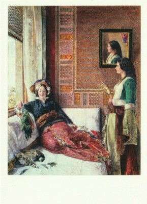 KUNST-Postkarte - HAREMSLEBEN, KONSTANTINOPEL (1857) von John Frederick Lewis