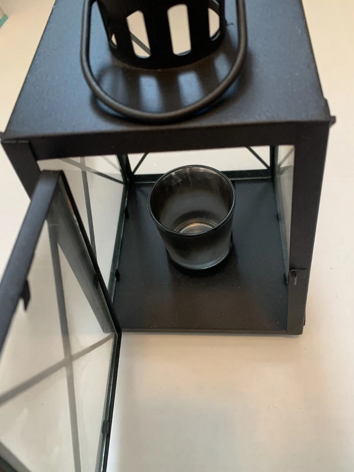 Linterna rústica vintage de hierro y vidrio, linterna de vela decorativa con candelabro Foto 2 de 4