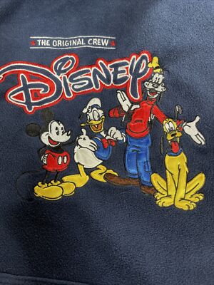 Disney Fleece Embroidered  Hoodie Womens XXL Dark Blue Mickey Donald Goofy Pluto