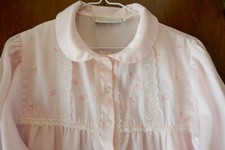 VTG Lord Taylor Pink LS Long Nightgown M Brushed Cotton Inside Embroidery Lace