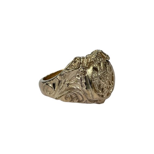 9ct 9K Yellow Gold Kruna Serbian Eagle And Cross Men’s Signet Ring. Size X. New - Picture 3 of 8