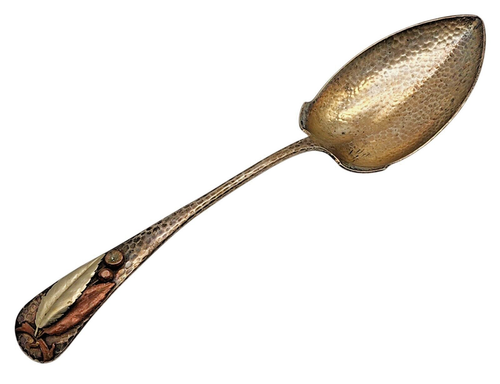 Antique GORHAM Sterling Silver / Mixed Metal Hammered 9 5/8" Serving Spoon