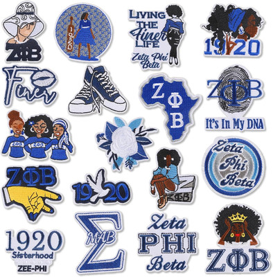 18Pcs Zeta Beta Phi Sorority Iron on Patches, ΖΦΒ Sisterhood Sew on Embroidered