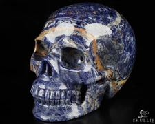 5.1" Sodalite Hand Carved Crystal Skull, Realistic, Crystal Healing