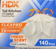 HDX Tall Kitchen 13 Gallon Drawstring Trash Bags Tear-Resistant 140 Pack