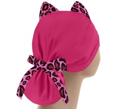 Cat Ear Surgical Cap, Ponytail Scrub Caps, Womens Surgery Hats, Raspberry Pink