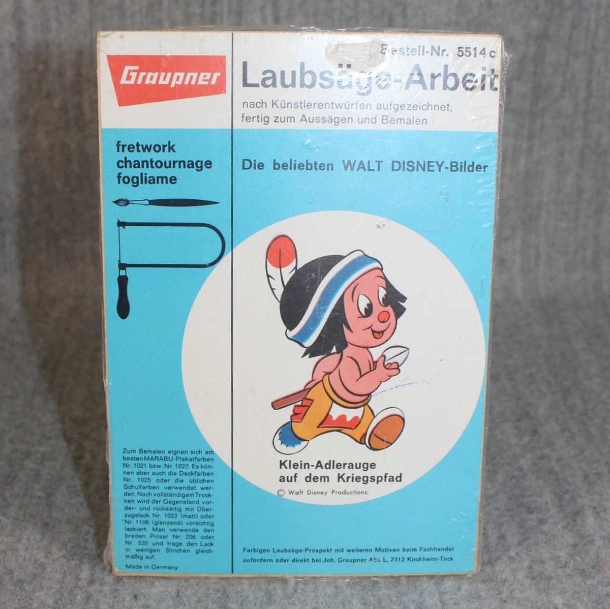 GRAUPNER Walt Disney Little Hiawatha 5514c Sierra Trabajo Madera Nueva De Colección Años 70 Difícil de Encontrar