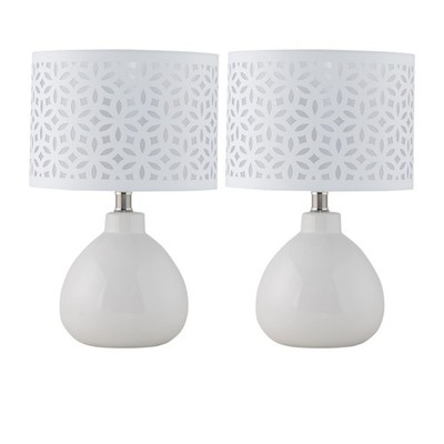 2er Set moderne weiße Keramik 43cm Tischlampe Nachttischlampen weißer ausgeschnittener Schirm