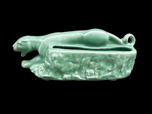Retro Turquoise Panther Planter MCM Ceramic Stone Planter