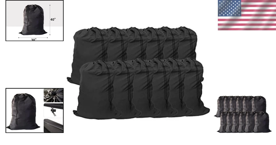 Pack of 12 XL Laundry Bags, Drawstring Closure, 30"x40" - Image 2 of 4