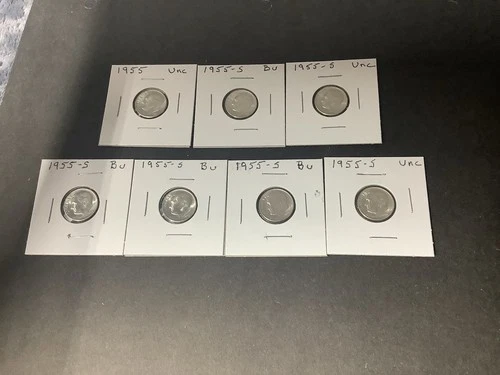 💥💥SILVER 1955 Micl. Silver Dimes UNC-BU  Bidding On lot Of 7