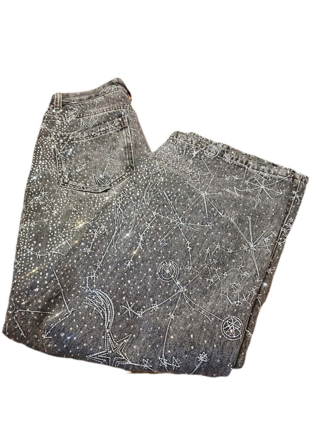 Swarovski Crystal Birth Of A Royal Child 20K Zodiac Diamond Denim Pants in BLK S image 5