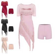 Womens Outfits Costume Dress Rumba Dancewear Leotard Tiered Salsa Tassel Dance