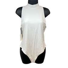 Babaton Hadid Contour Bodysuit Womens XL White Mock Neck Sleeveless New