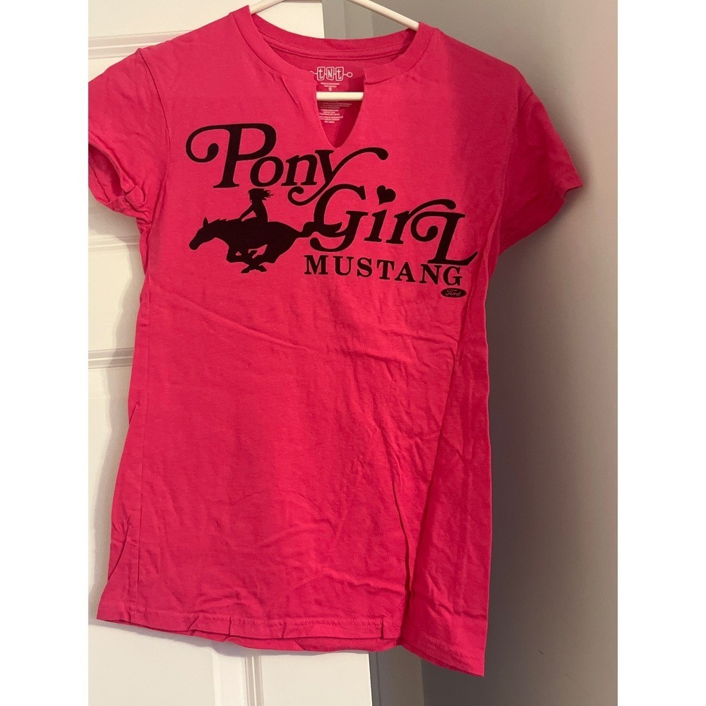 T shirt TNT Pony Girl Mustang grafica scollo a V manica corta rosa caldo S