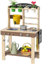 Mud Kitchen for Kids Outdoor - Wooden Play Kitchen for Toddlers with Real Sink 